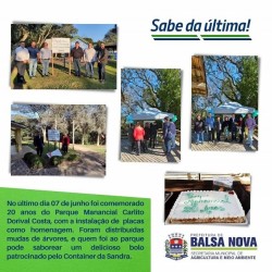 Mudas de árvores foram distribuídas em comemoração aos 20 anos do Parque Manancial, em Balsa Nova
